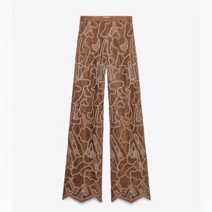 Zara Tan Lace Wide-Leg Pants